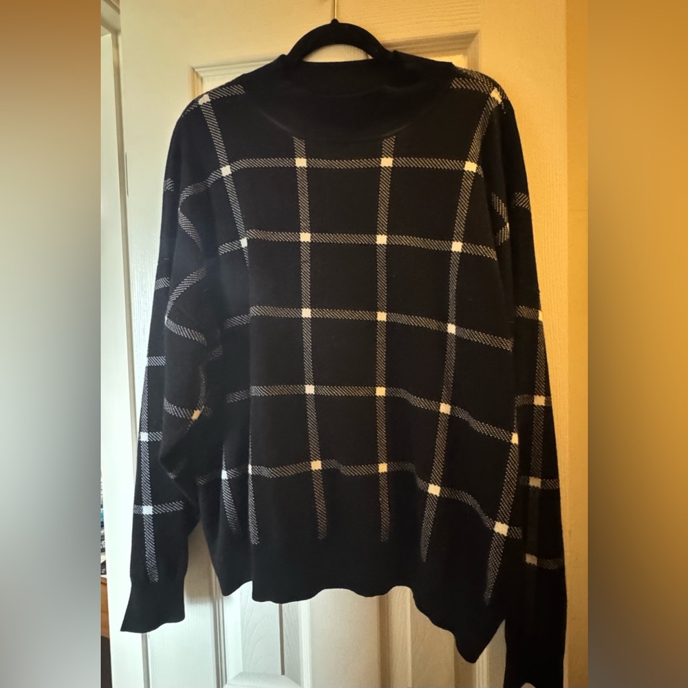Eloquii Black Cowl Neck Sweater with Windowpane Pattern